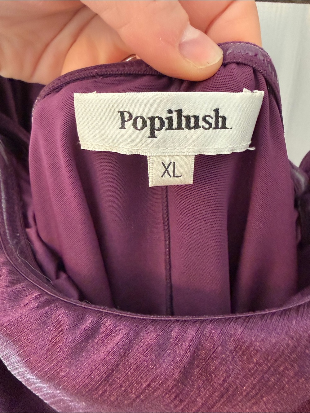 Off-Shoulder Satin Maxi Dress in Plum - Picture 4 of 6
